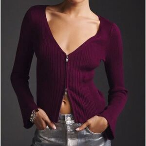 Anthropologie Maeve Size XL Zip Zipper Front Cardigan Sweater Ribbed Purple